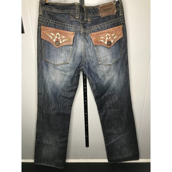Affliction Jeans Mens 33X34 Cooper Straight Relaxed Boot Medium Wash Denim Pants - Picture 1 of 9